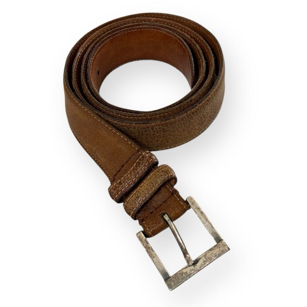Martin Dingman Water Buffalo Belt 42 Brown Leather Silver Buckle 48" USA 40396